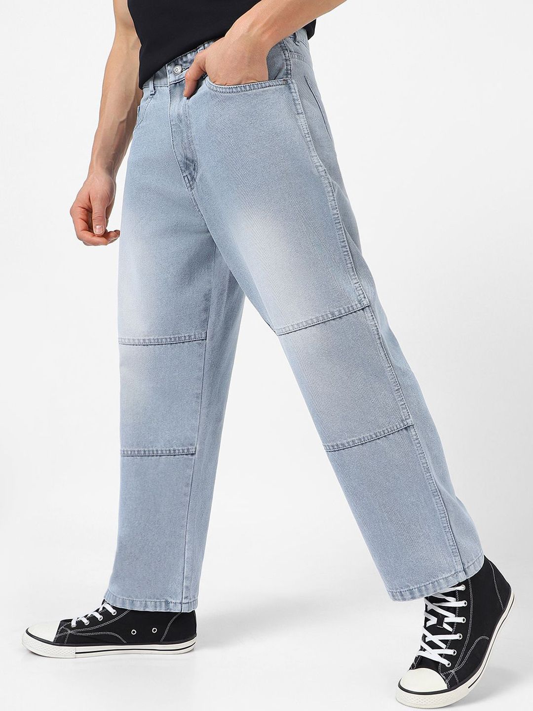 Urbano Fashion Baggy Fit Cut and Sew Panelled Jeans