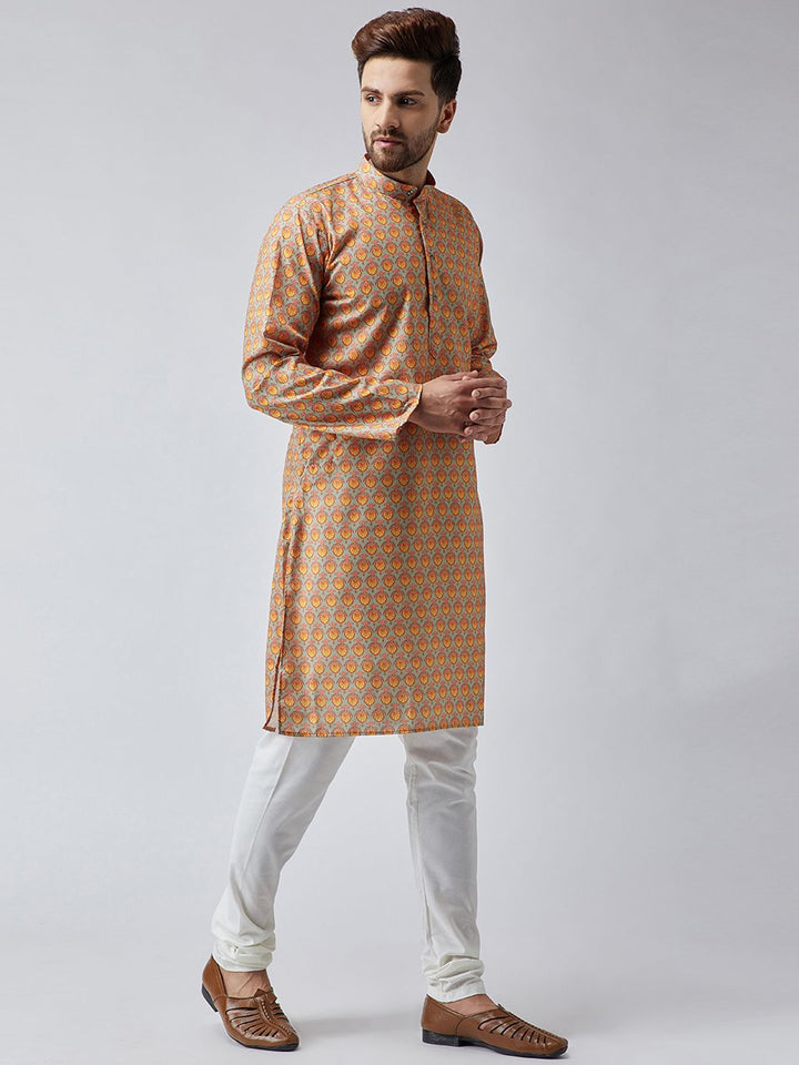 SOJANYA Men Orange & Grey Printed Straight Kurta