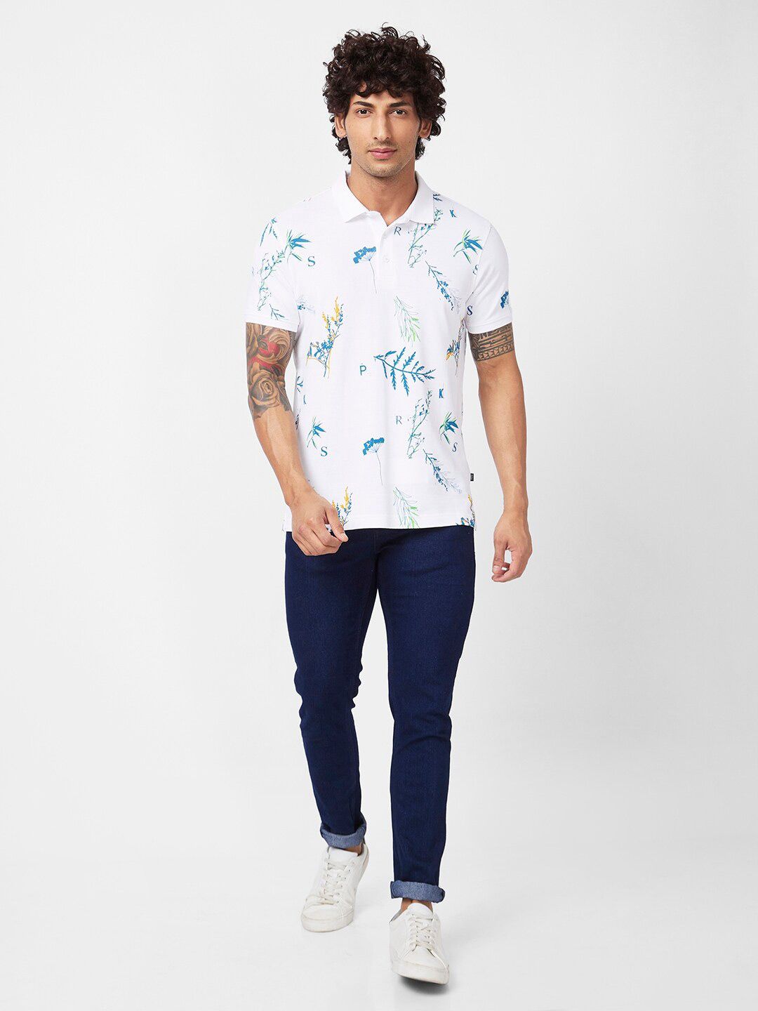 SPYKAR Conversational Printed Polo Collar Cotton Slim Fit T-shirt