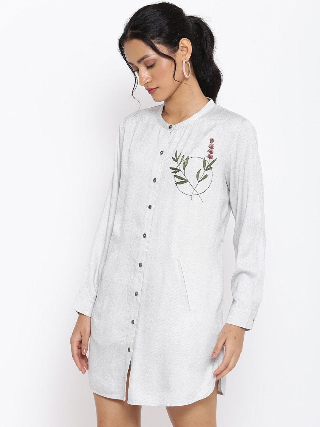 W Women Grey & Green Viscose Rayon Tunic