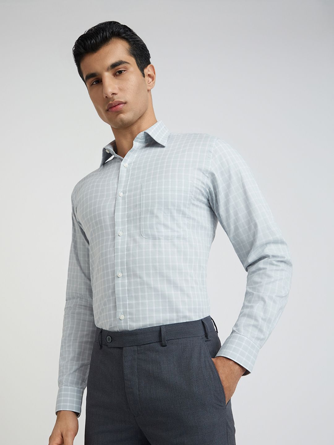 Raymond Pure Cotton Slim Fit Checked Formal Shirt