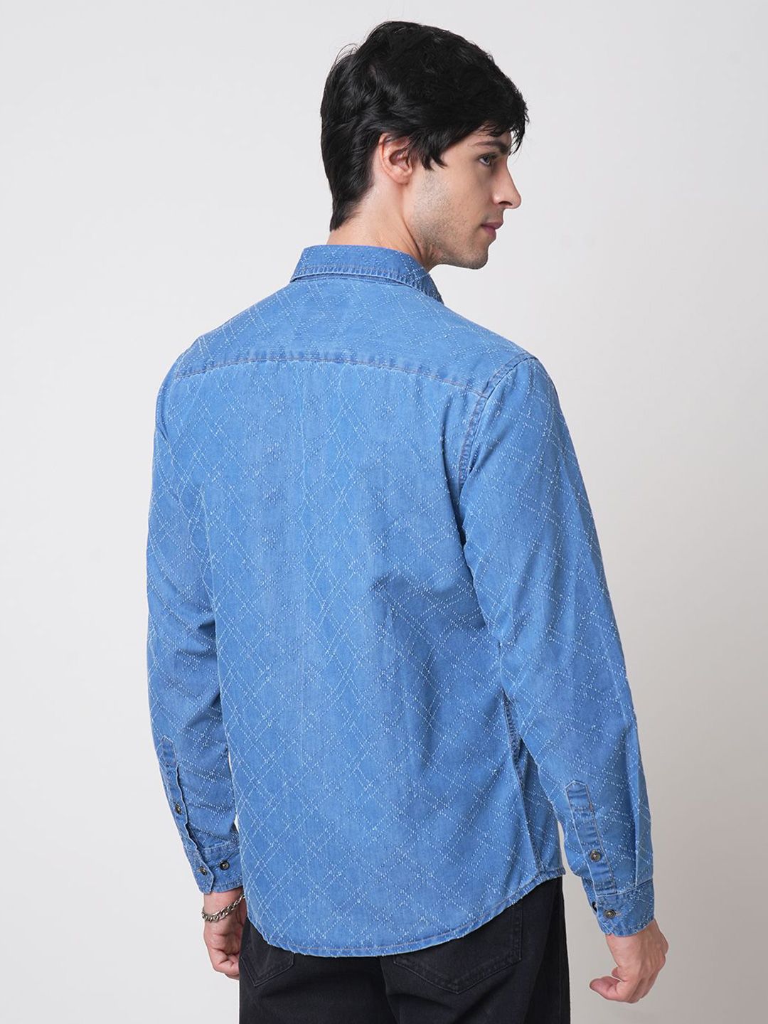 VASTRADO Men Classic Regular Fit Spread Collar Textured Cotton Casual Shirt