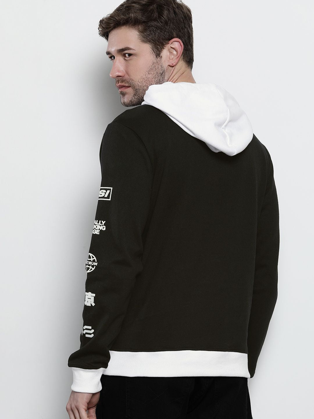 The Indian Garage Co Men Black Printed Hooded Sweatshirt