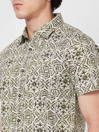 SPYKAR Printed Spread Collar Cotton Casual Shirt