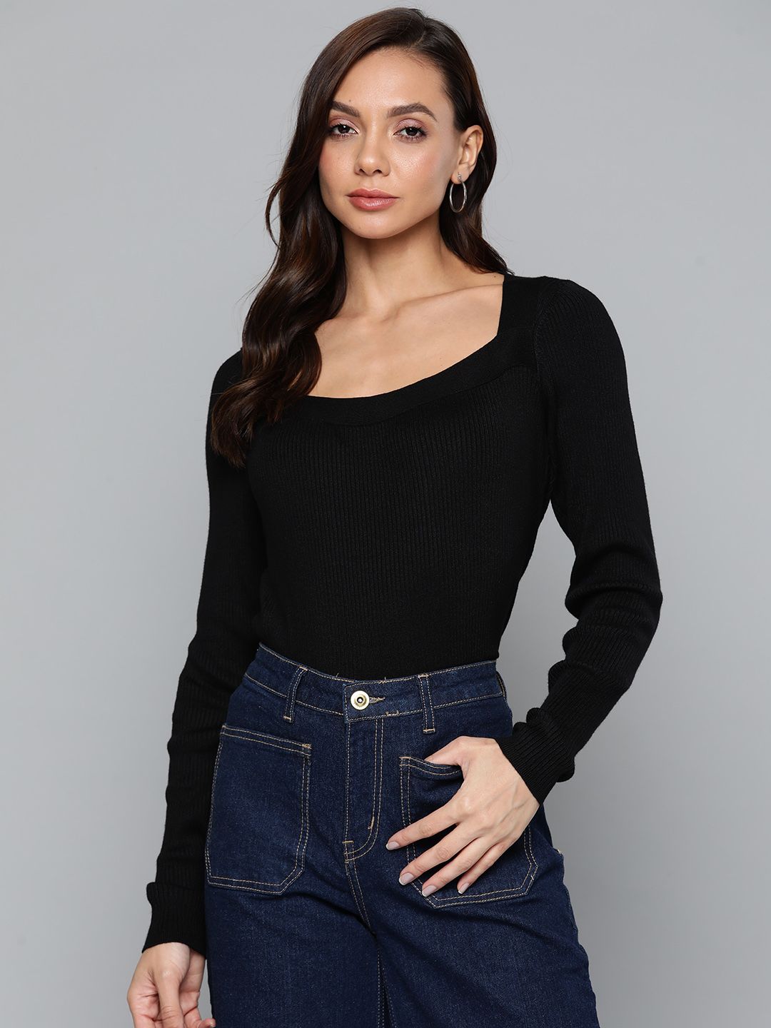 SASSAFRAS Women Black Solid Acrylic Pullover