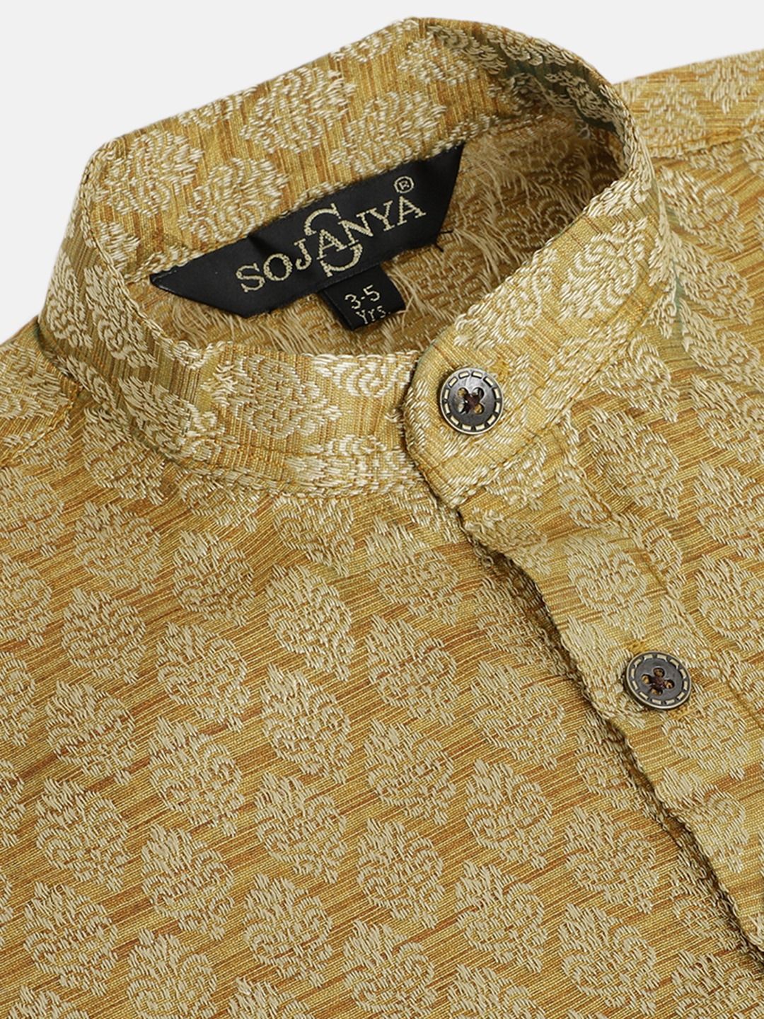 SOJANYA Boys Mustard Yellow & Beige Woven Design Jacquard Straight Kurta