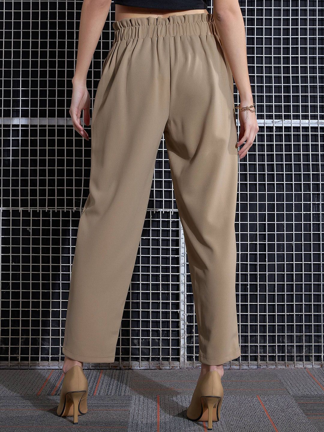 SASSAFRAS Women Beige High-Rise Trousers