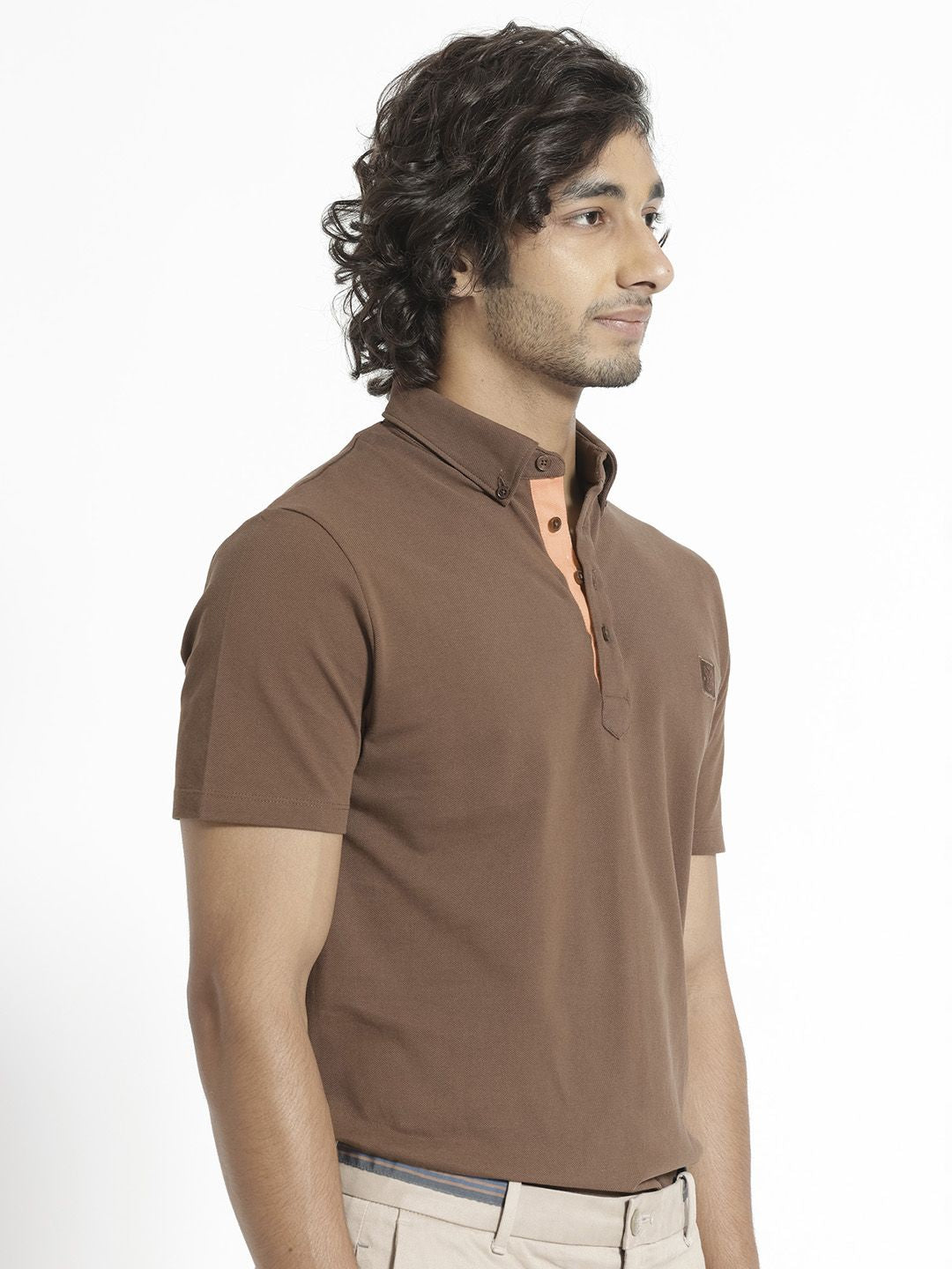 RARE RABBIT Men Herval Button Down Collar Slim Fit Cotton T-Shirt