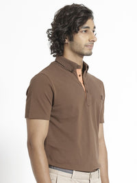 RARE RABBIT Men Herval Button Down Collar Slim Fit Cotton T-Shirt