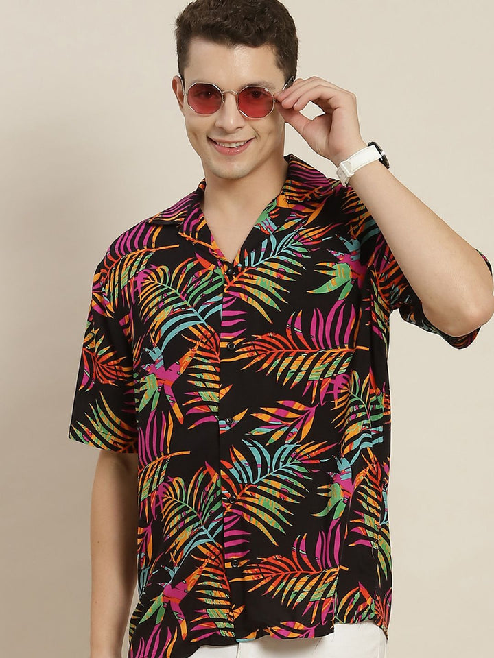 Hancock Men Black & Yellow Printed Relaxed Fit Casual Resort Shirt