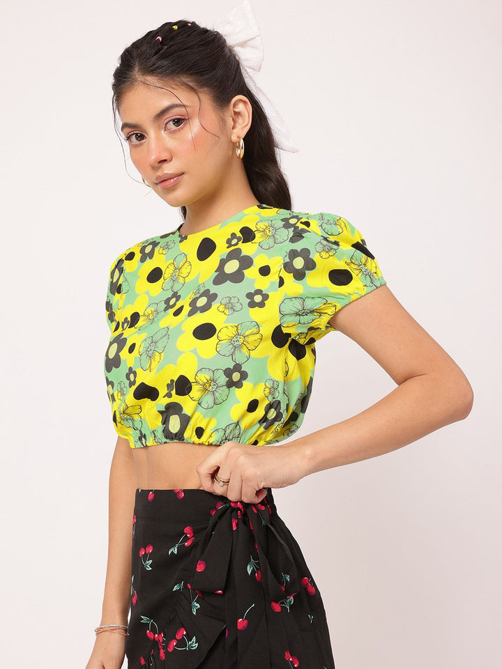 DressBerry Flower Child Essentials Print Crop Blouson Top