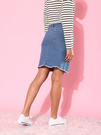 DressBerry Stylish Blue Solid 70s Mini Skirt