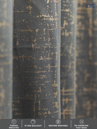 URBAN SPACE Grey & Gold-Toned Black Out Long Door Curtain