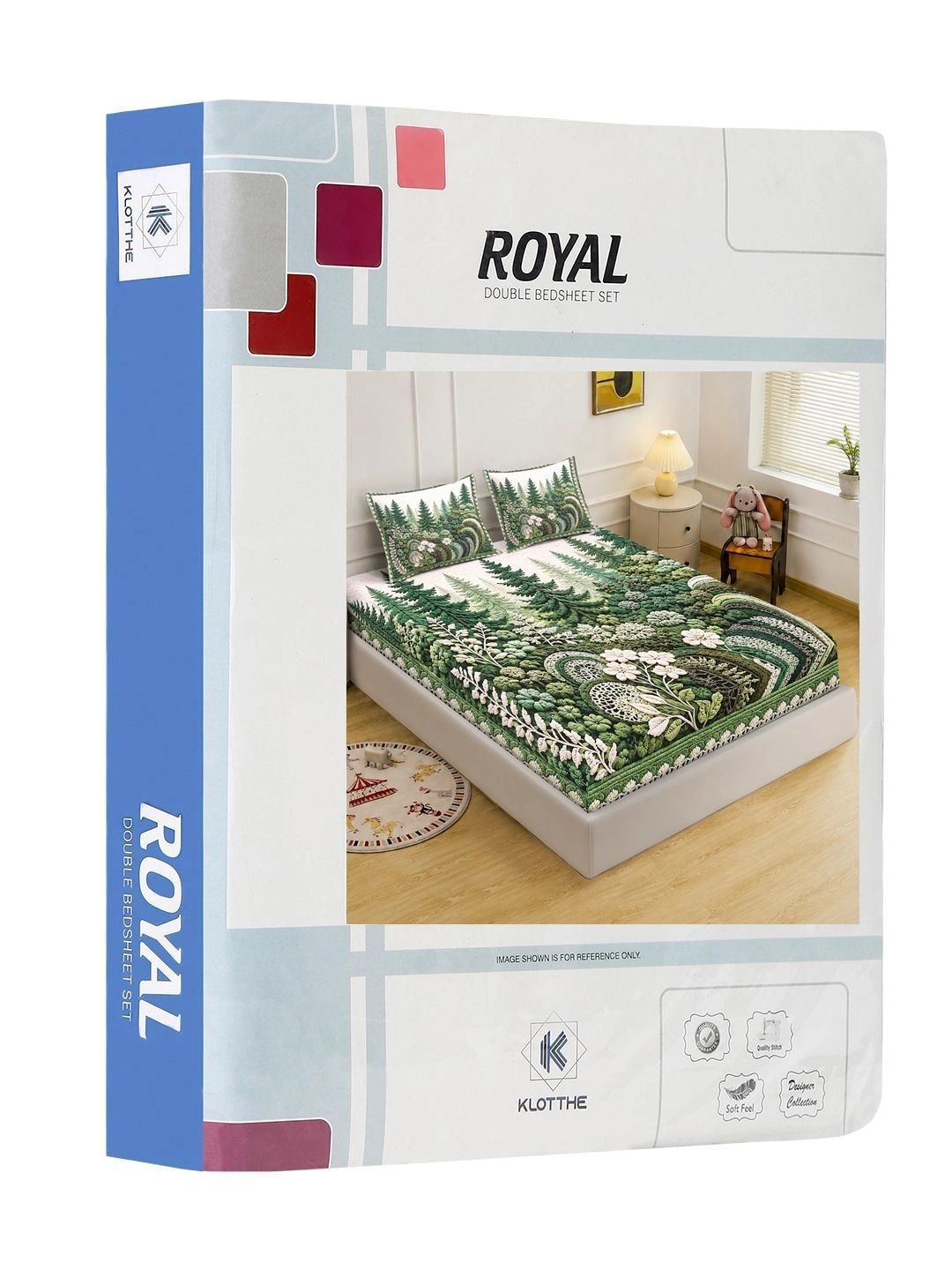 KLOTTHE Hijau & Putih Floral 400 TC Cadar King dengan 2 Sarung Bantal