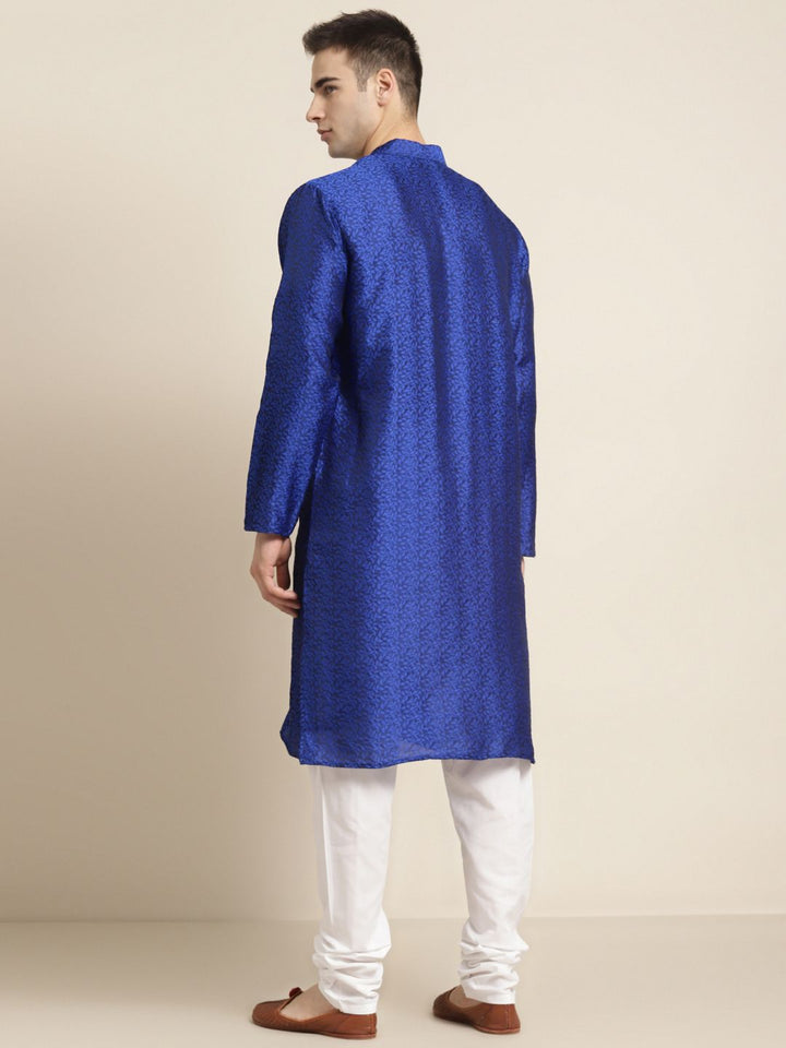 SOJANYA Lelaki Biru Etnik Kurta Jacquard Silk