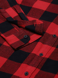 THE BEAR HOUSE Men Red Flannel Slim Fit Pure Cotton Checked Casual Shirt