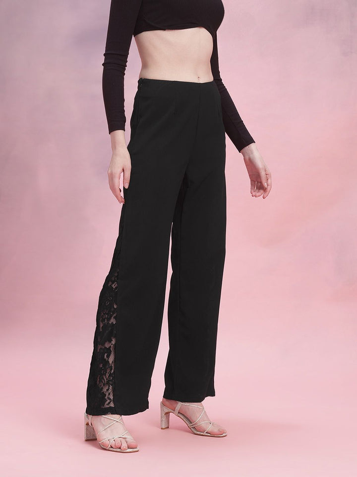 DressBerry Women Flared Trousers with Lace-Detail