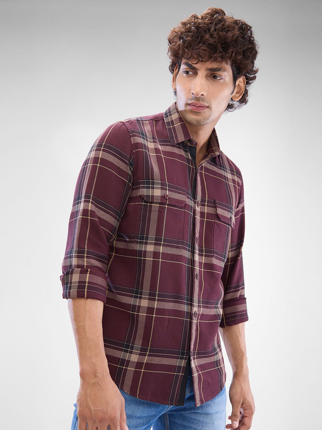 SPYKAR Men Slim Fit Tartan Checks Opaque Checked Casual Shirt