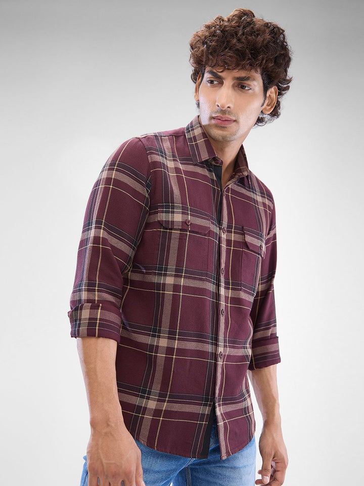 SPYKAR Men Slim Fit Tartan Checks Opaque Checked Casual Shirt