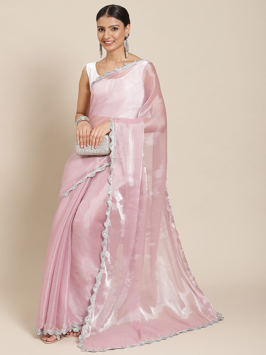Tikhi Imli Pink Solid Embellished Border Saree