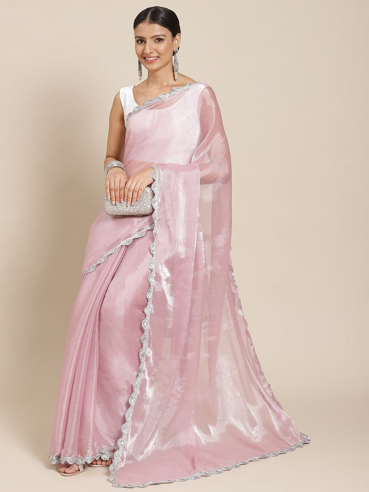 Tikhi Imli Pink Solid Embellished Border Saree