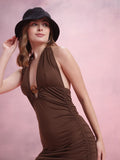 DressBerry Halter Neck Backless Ruched Bodycon Dress