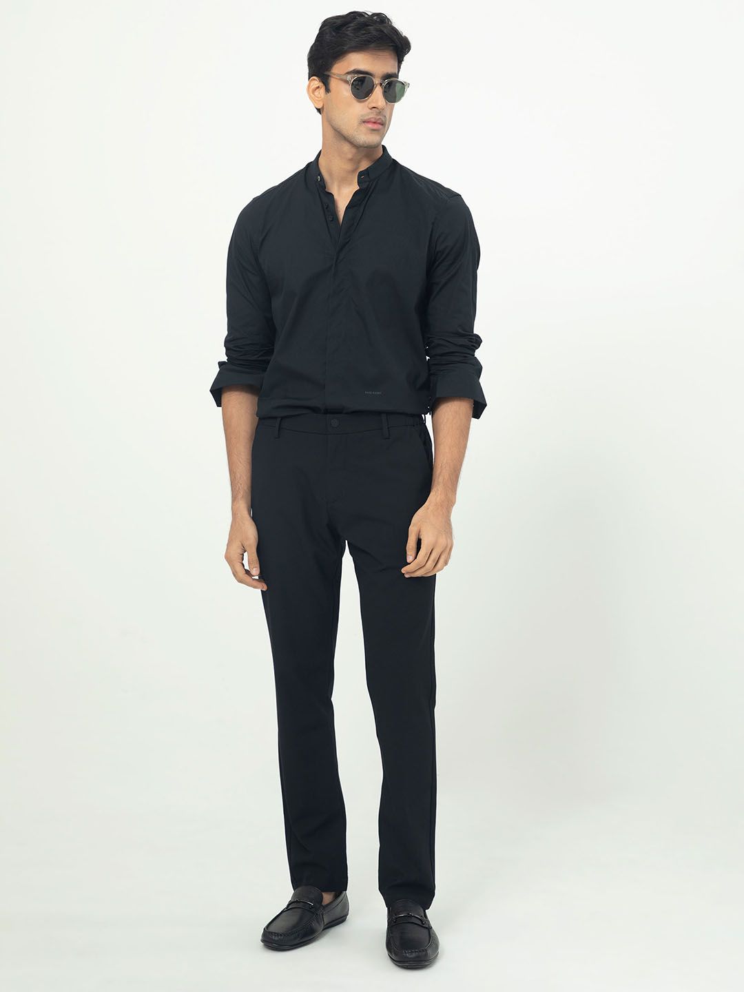 RARE RABBIT Men Rains Slim Fit Mandarin Collar Cotton Shirt