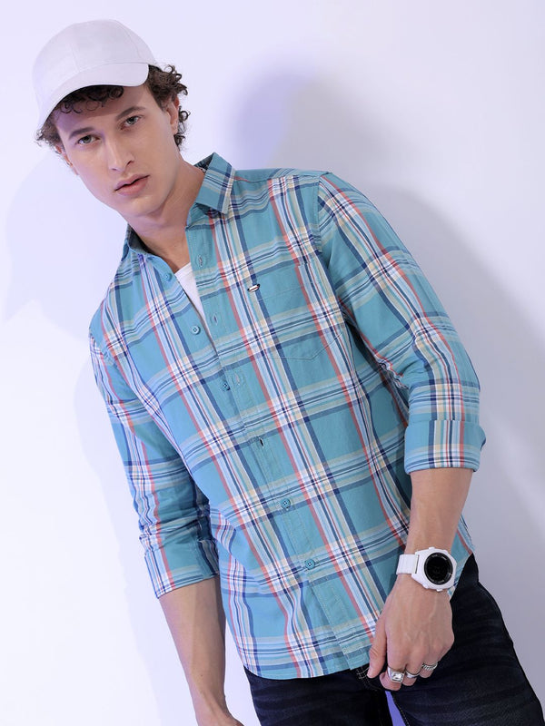 The Indian Garage Co Slim Fit Tartan Checked Pure Cotton Casual Shirt