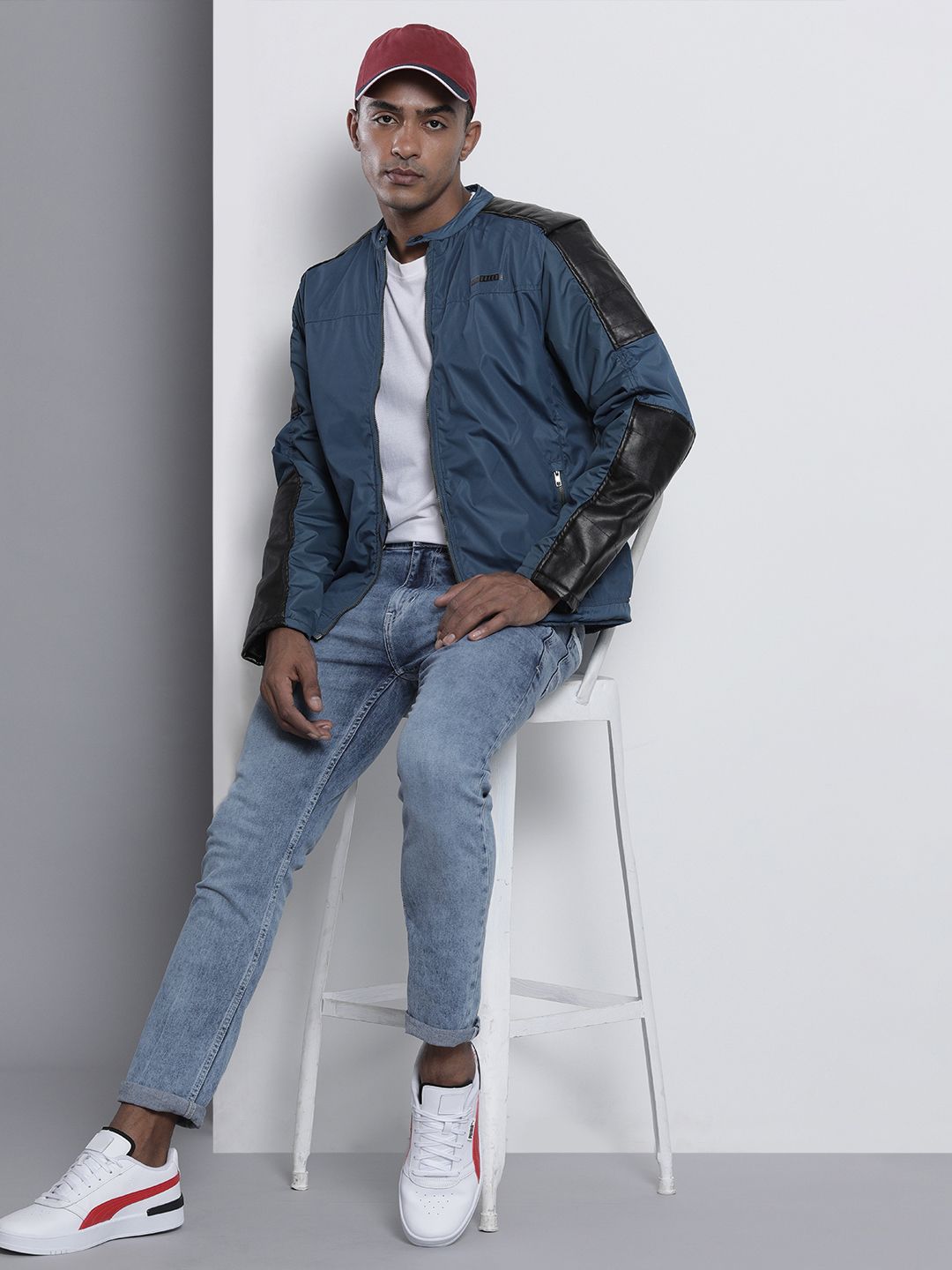 The Indian Garage Co Men Colourblock Slim Fit Bomber Jacket