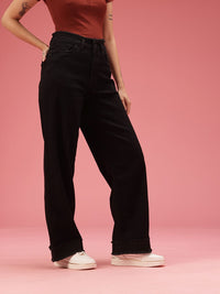 DressBerry Women Baggy Wide Leg Fit High-Rise Stretchable Jeans