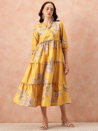 all about you Floral Printed Ruffled Detail Tiered Wrap-Style Midi Fit & Flare Dress