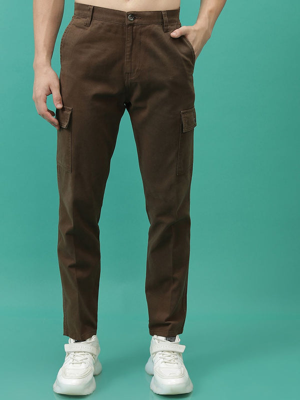 HIGHLANDER Men Tapered Fit Plain Mid-Rise Cotton Cargos