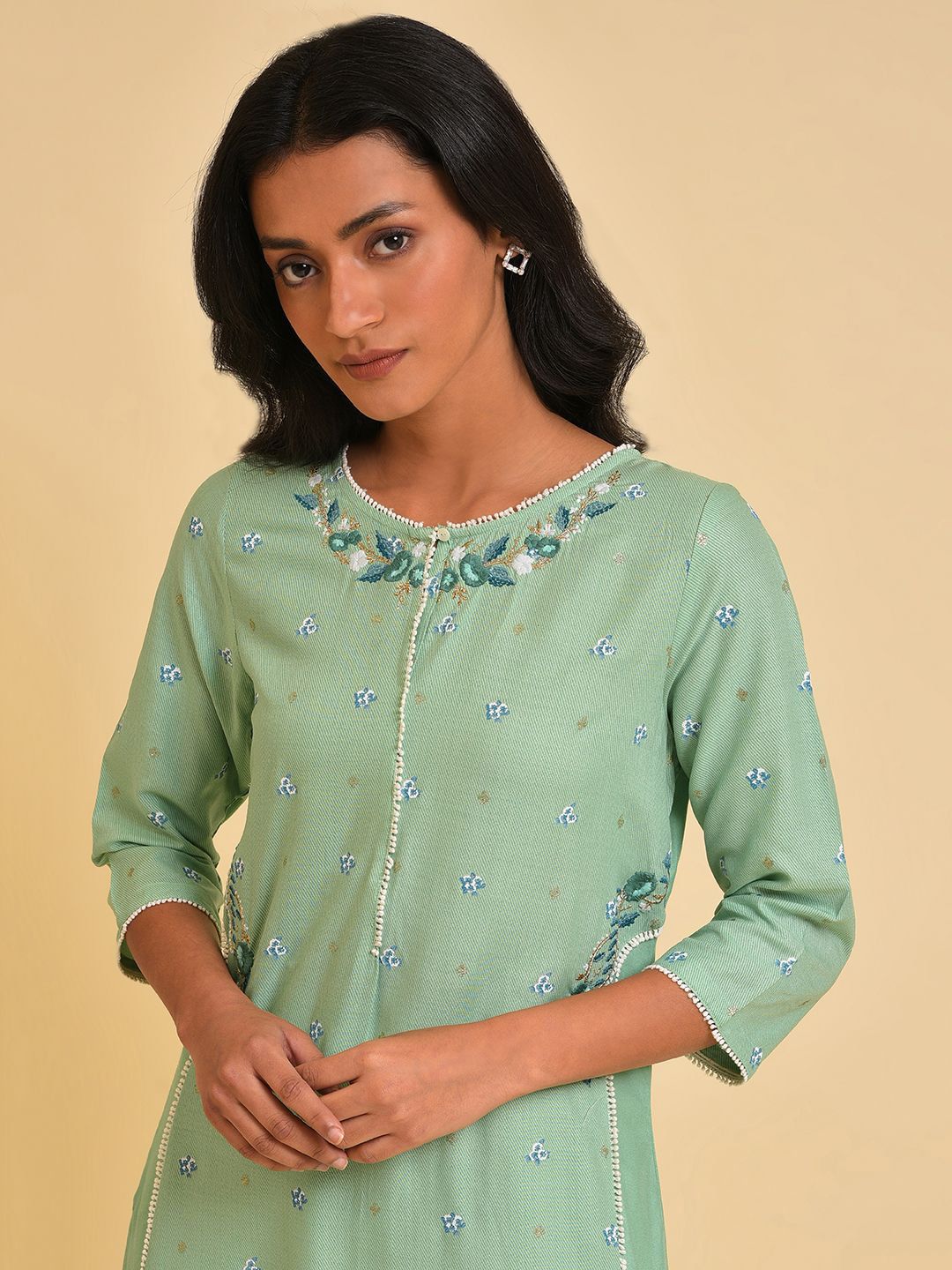 W Floral Embroidered Thread Work A-Line Kurta