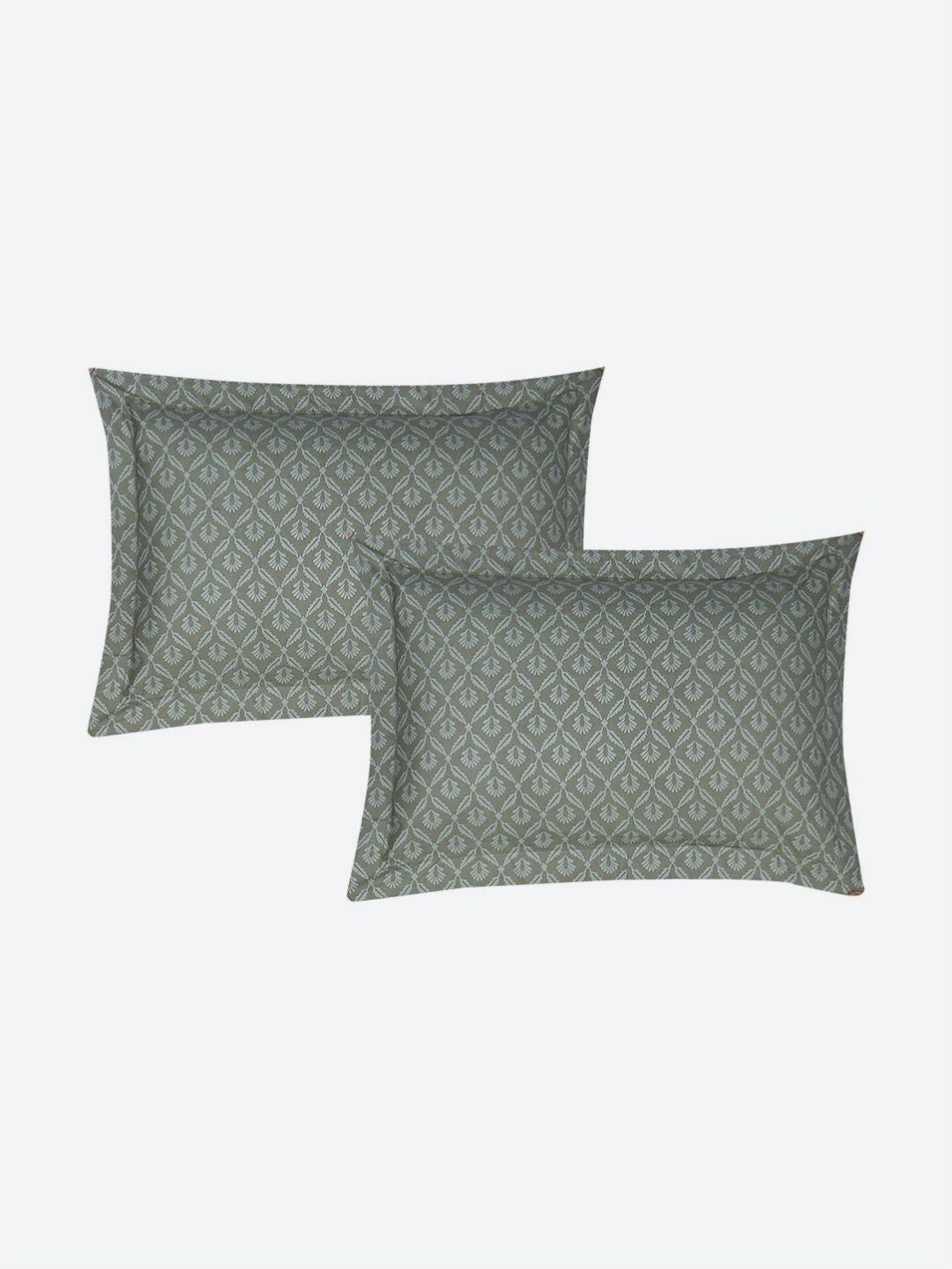 Monte Carlo Stanley White & Olive Green Printed 144 TC King Bedsheet Set 1.85 m x 1.95 m