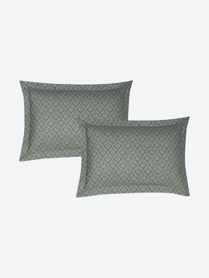 Monte Carlo Stanley White & Olive Green Printed 144 TC King Bedsheet Set 1.85 m x 1.95 m