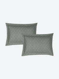 Monte Carlo Stanley White & Olive Green Printed 144 TC King Bedsheet Set 1.85 m x 1.95 m