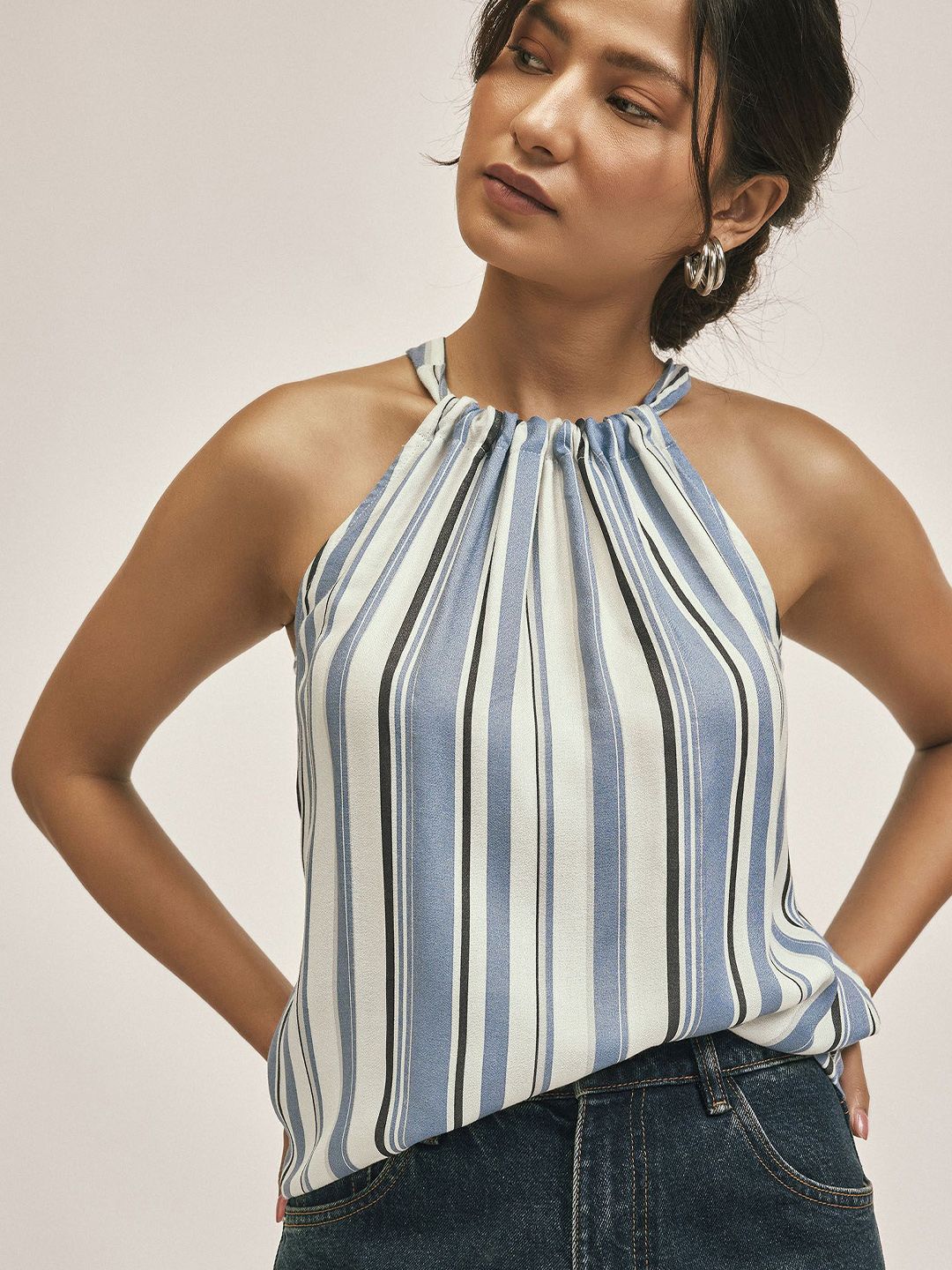 The Label Life Women Striped Halter Neck Top