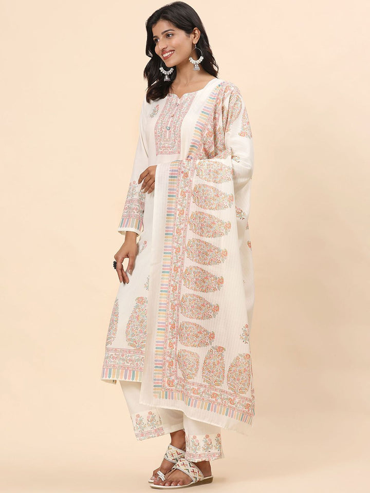 Mamicha Women Floral Printed Regular Pure Cotton Kurta with Palazzos & With Dupatta