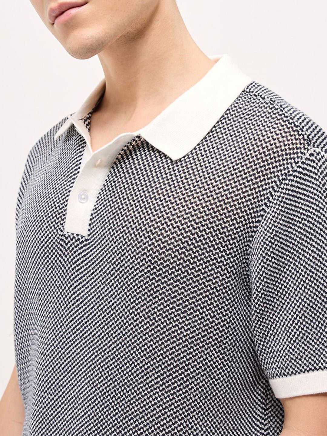 THE BEAR HOUSE Men Self Design Polo Collar Cotton T-shirt