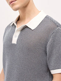 THE BEAR HOUSE Men Self Design Polo Collar Cotton T-shirt