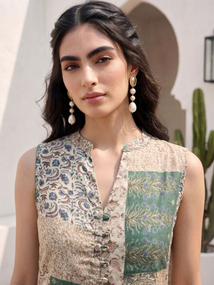 Pakaian Midi A-Line Cetakan Mamicha Bohemian Crepe