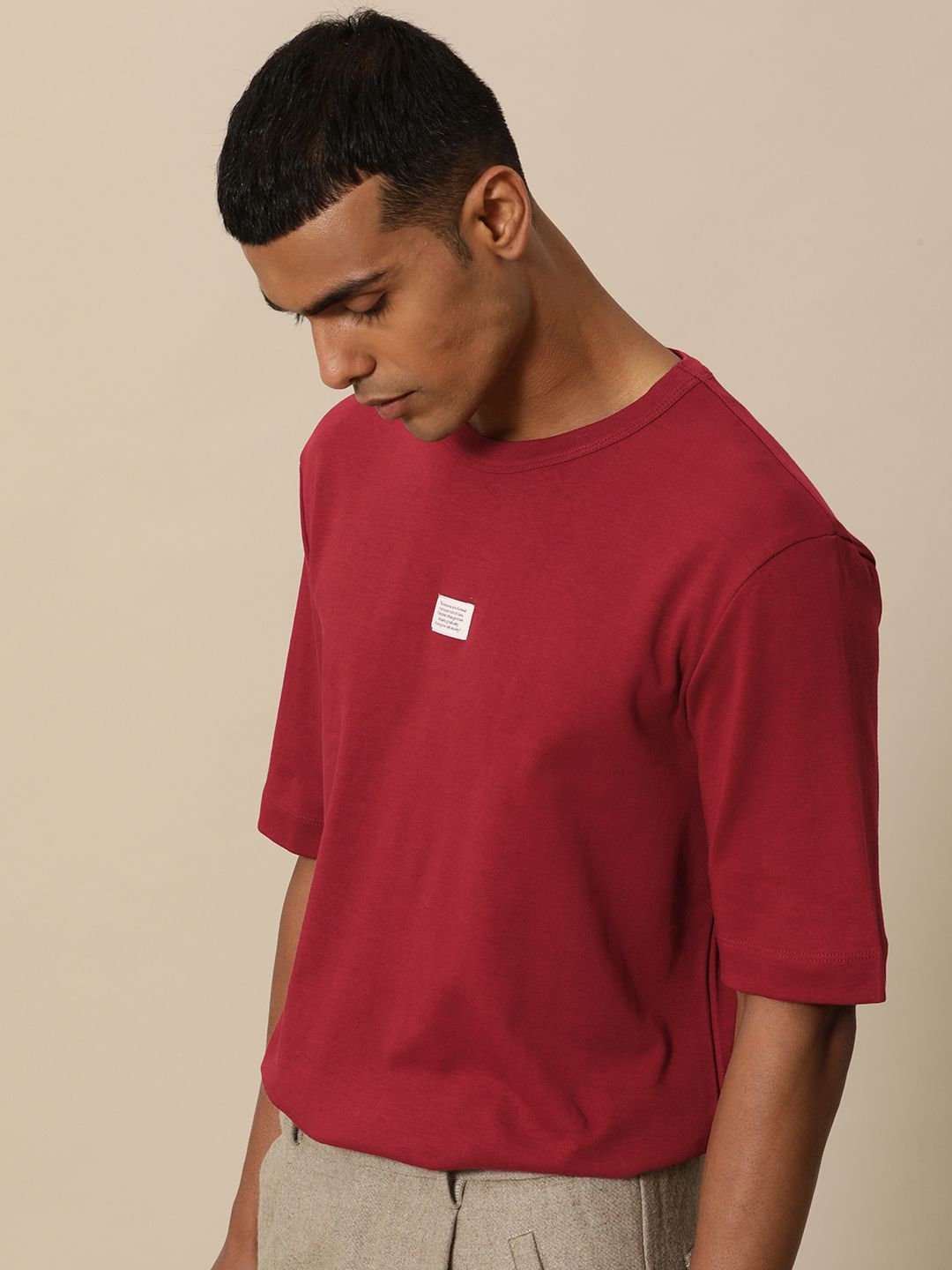 Mr Bowerbird Men Maroon Pure Cotton Philosophy Oversized T-shirt