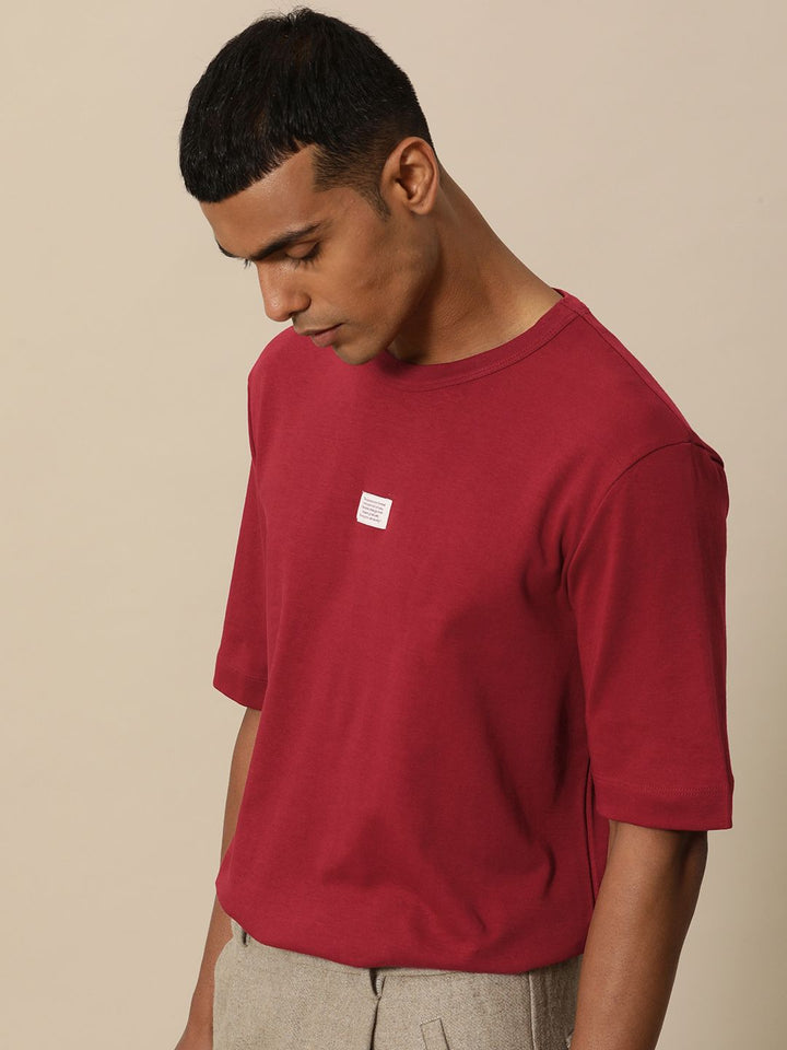 Mr Bowerbird Men Maroon Pure Cotton Philosophy Oversized T-shirt