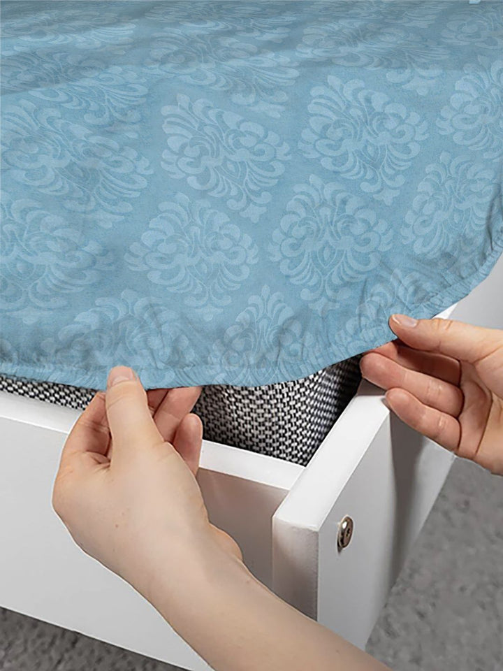 Myntra Elegant Homes Turquoise Blue Floral 300 TC Cadar Tempat Tidur Single dengan 1 Sarung Bantal