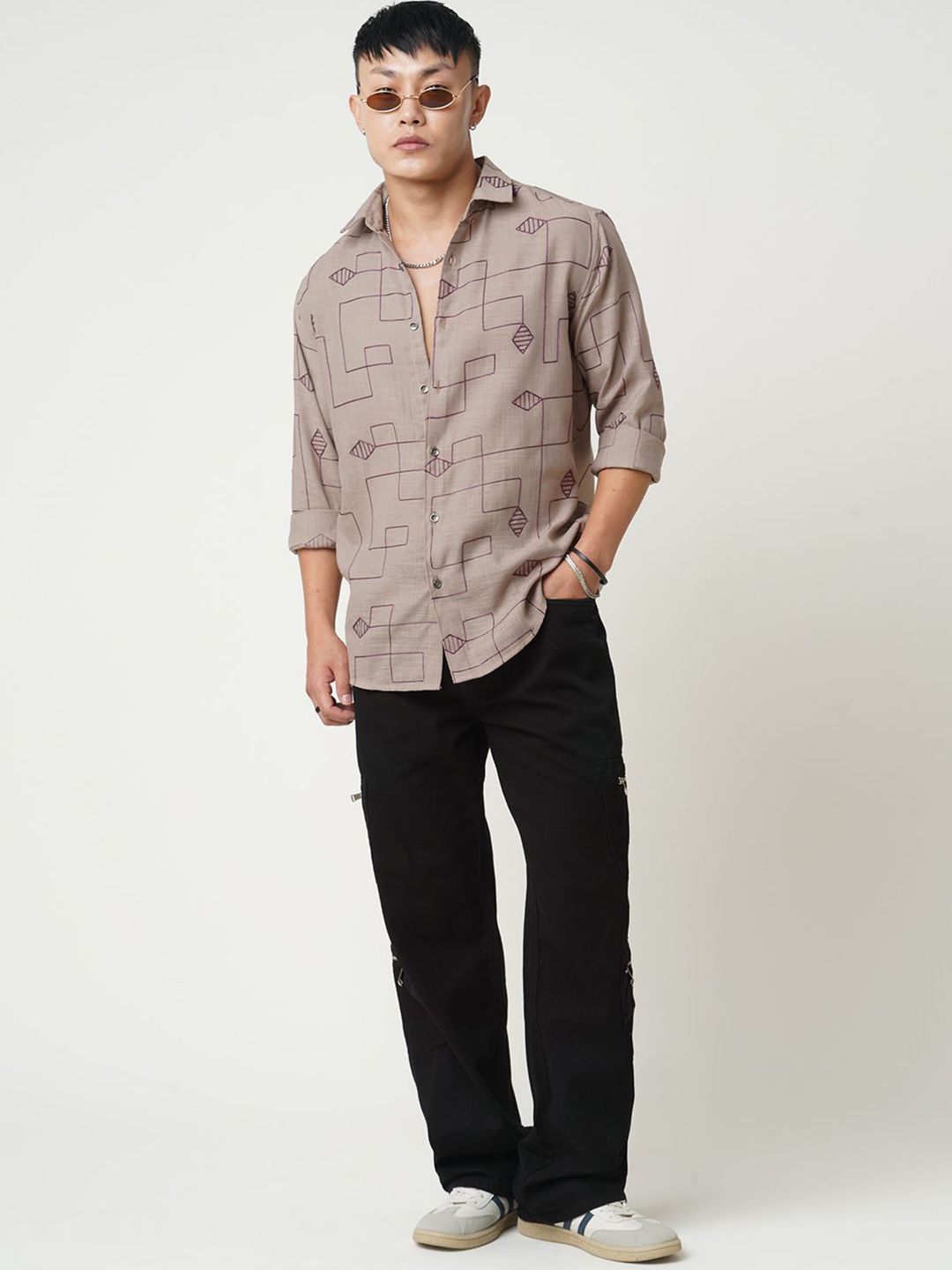 VASTRADO Men Classic Diamond Maze Embroidered Slim Fit Casual Shirt