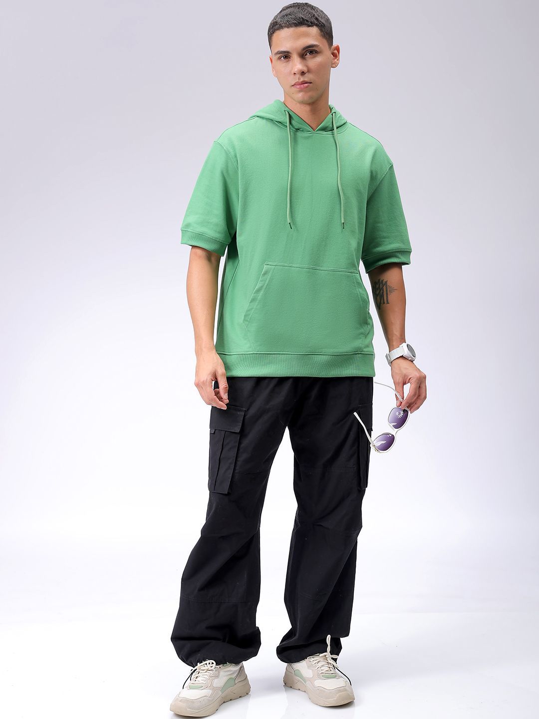 The Indian Garage Co Men Solid Hooded Sweatshirt