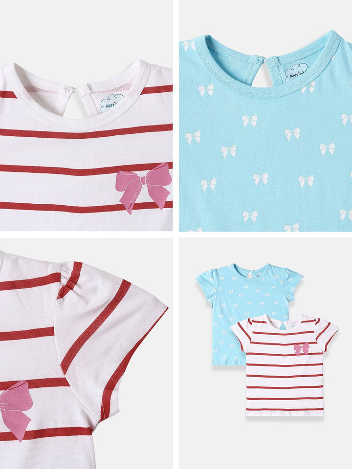 Nauti Nati Girls Pack Of 2 Bio Finish Striped Round Neck Cotton T-shirts