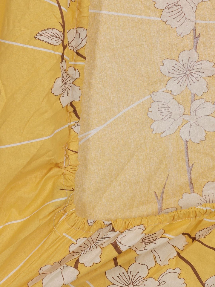 KLOTTHE Bercetak Bunga Kuning Dilengkapi 400 TC Kapas Cadar King & 2 Sarung Bantal
