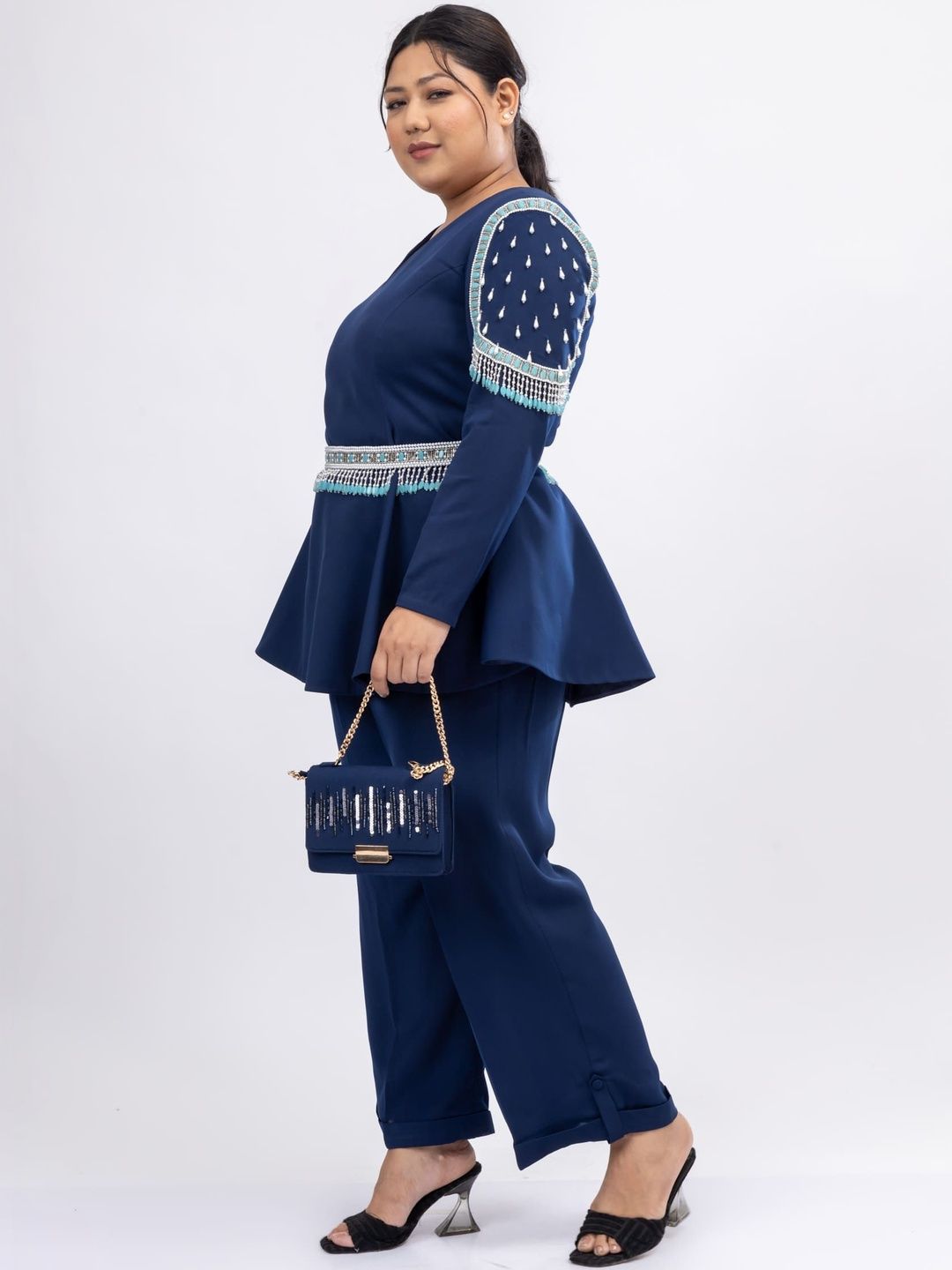 Mamicha Embellished V-Neck Top & Trousers Co-Ords