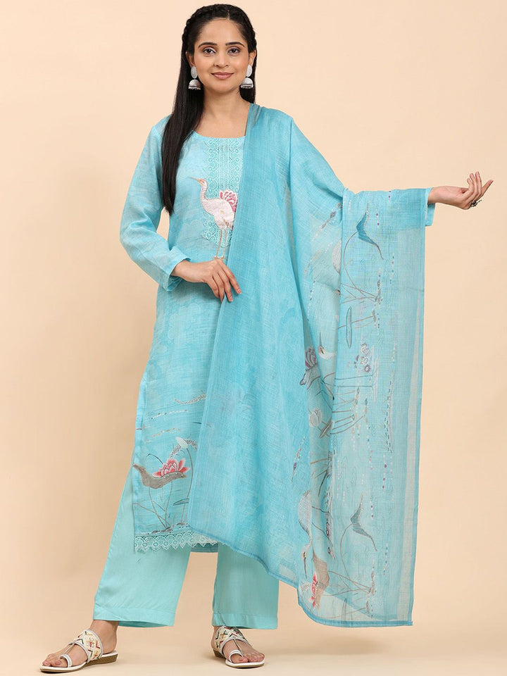 Mamicha Women Ethnic Motifs Embroidered Regular Thread Work Pure Cotton Kurta with Palazzos & With Dupatta